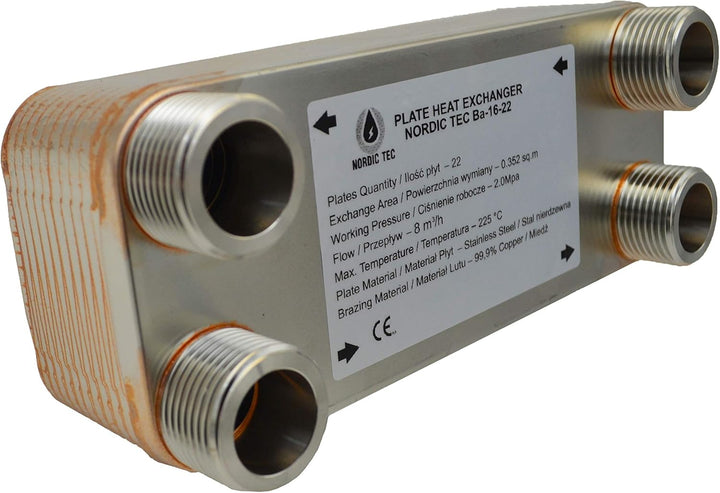 Edelstahl Plattenwärmetauscher Plattenwärmeübertrager Nordic Tec Ba-16-22 22 Platten 100kW 1”