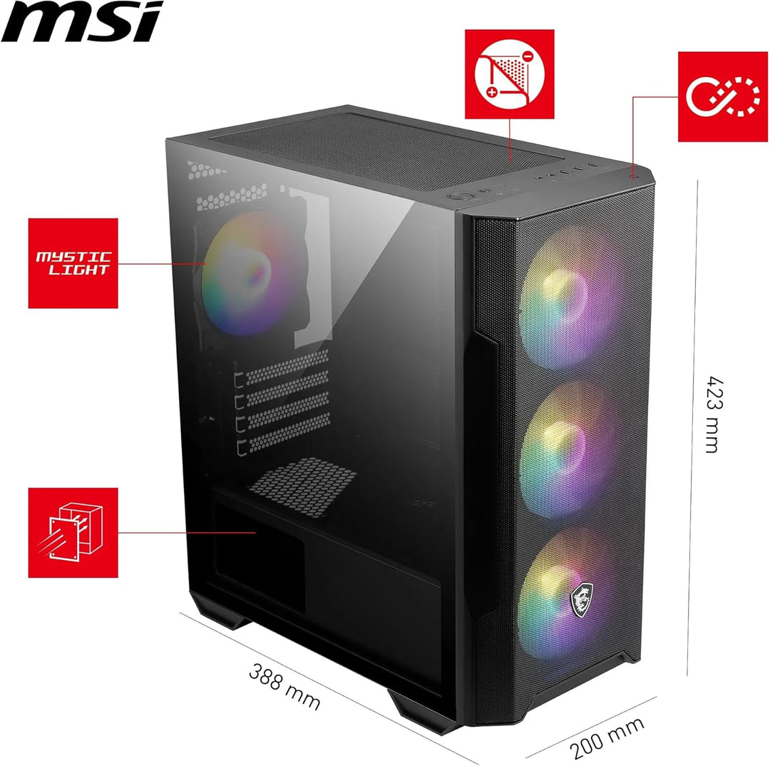 MSI MAG FORGE M100R Mini-Tower PC-Gehäuse, gehärtetes Glas, unterstützt Micro-ATX & Mini-ITX, Mesh-F