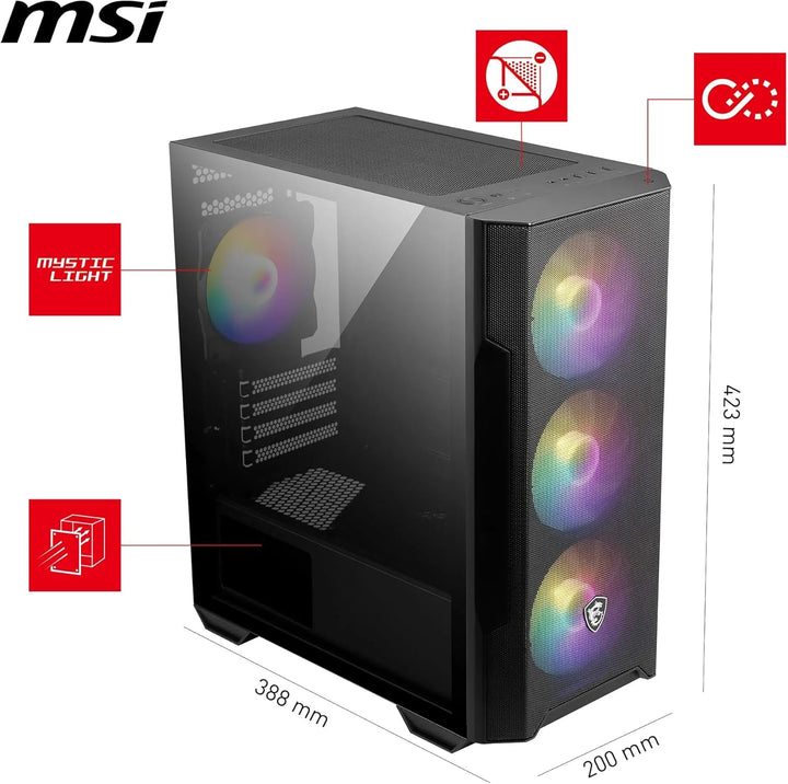 MSI MAG FORGE M100R Mini-Tower PC-Gehäuse, gehärtetes Glas, unterstützt Micro-ATX & Mini-ITX, Mesh-F