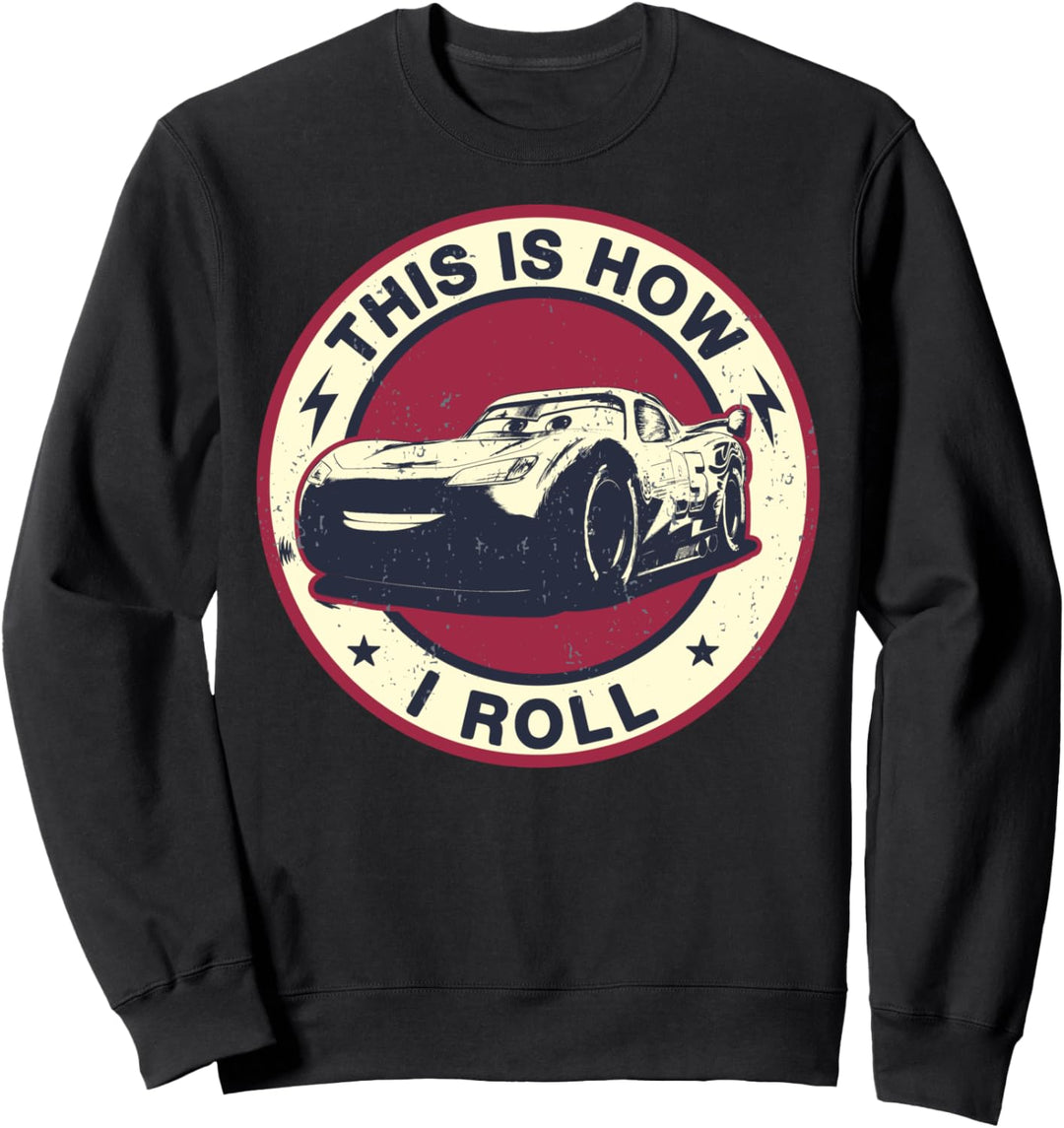 Disney Pixar Cars 2 Lightning McQueen How I Roll Circle Text Sweatshirt