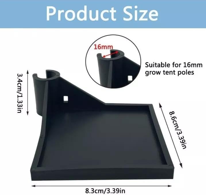 Growzelt Eckregal, Regale für das Hygrometer, Kamera & Pflanzzubehör, 16mm Stangen (4, Schwarz) 4 Sc