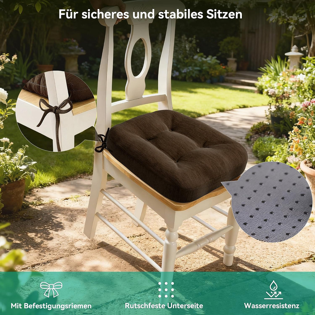 Codi Sitzkissen 40x40 cm 6er Set, 8cm Dicke Stuhlkissen Outdoor, Braun | Sitzauflage für Esszimmer,