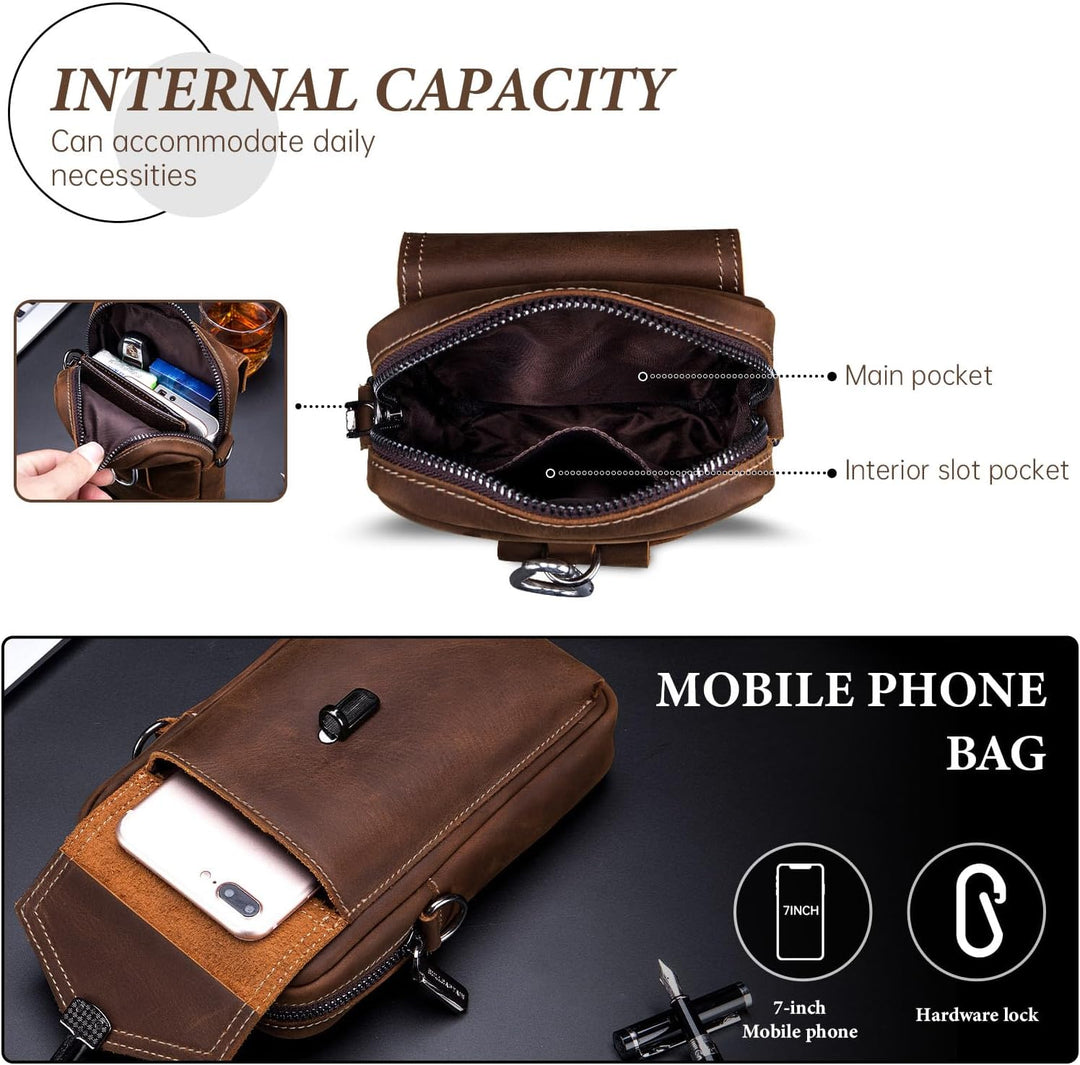BAIGIO Handytasche Leder Vintage Gürteltasche Herren Hüfttasche Klein Schultertasche Umhängetasche R
