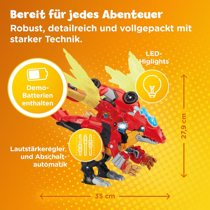 Vtech Switch and Go Dinos - Combo Mega Drache – 2-in-1 Dino-Rennwagen-Transformer mit über 60 Sound-