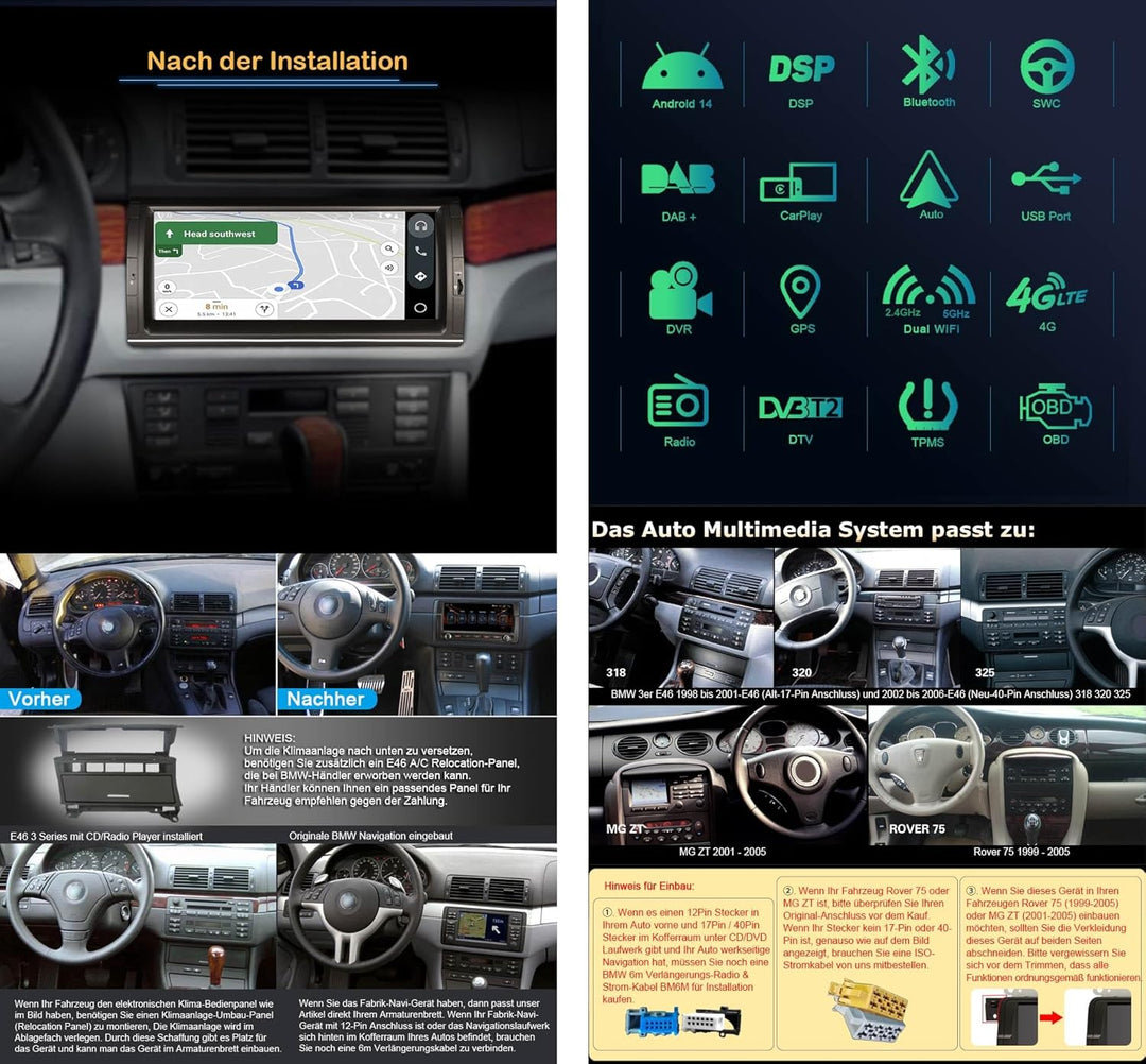 Erisin 10.25 Zoll 8-Kern 4GB RAM 64GB ROM Android 14 Autoradio Bluetooth mit GPS Navigation Für BMW