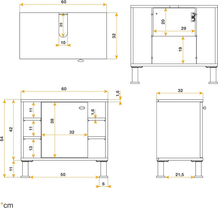 RICOO Badezimmerschrank 60x54x32cm in Eiche Rustikal Dunkelbraun WM100-ER-W, Waschbeckenunterschrank