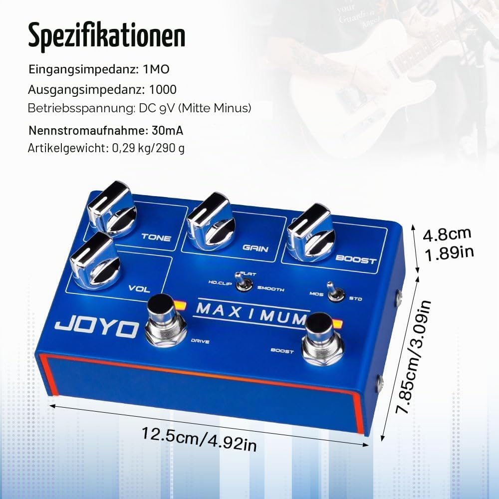 JOYO Overdrive Pedals R-Serie Zweikanal-Pedal, sauberer und wilder Overdrive-Effekt für E-Gitarre (m