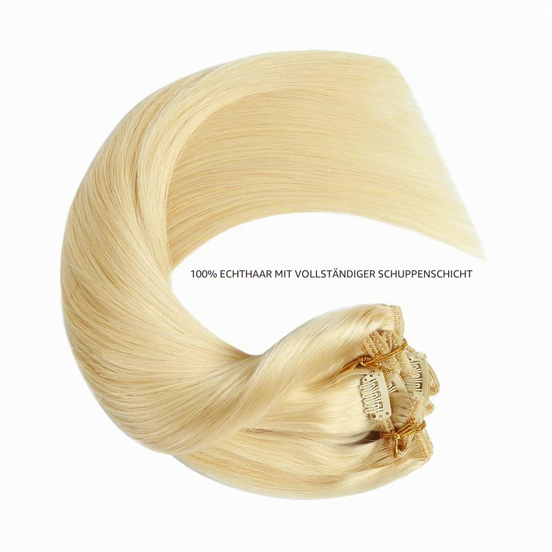 YILITE Clip in Extensions Echthaar Blond 40cm 100% Echthaar Extensions Clip 16 Zoll 8 Stück 120g Uns