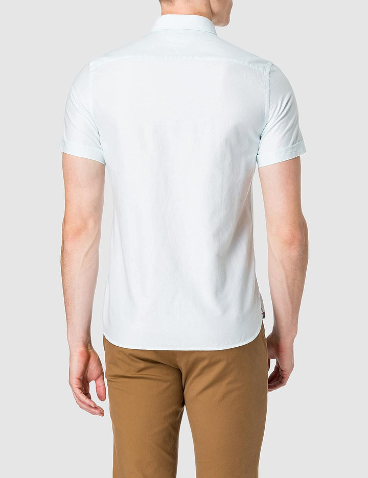 Tommy Hilfiger Herren Slim Co/Li Twill Shirt S/S Hemd L Oxygen, L Oxygen