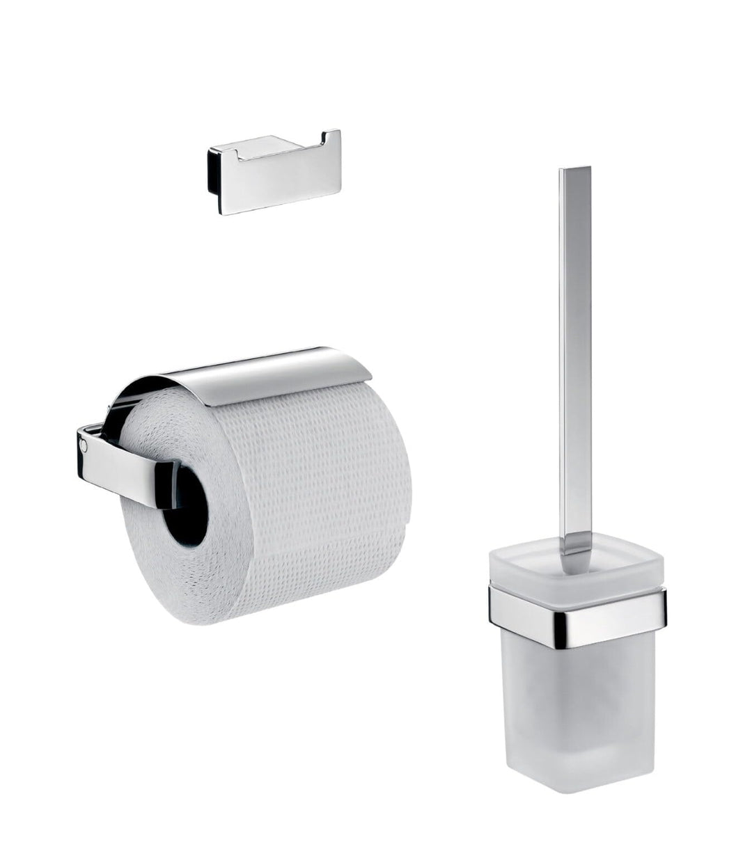 emco LOFT Badacccessoire-Set, Toilettenpapierhalter mit Deckel, WC-Bürstenganitur &amp; Doppelhaken, ele