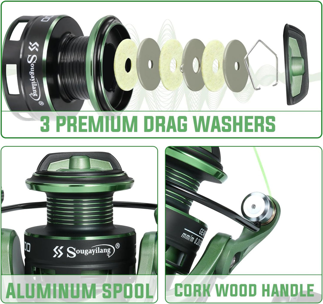 Sougayilang Angelrute Reel Combos, Graphit 2Pc Rohlinge Angelrute mit Casting & Spinnrolle, Edelstah