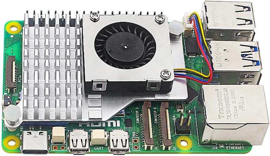 Aktiver Kühler für Raspberry Pi 5 4 GB/8 GB mit PWM-Lüfter und Aluminium-Kühlkörper (Silber)