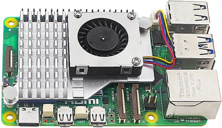Aktiver Kühler für Raspberry Pi 5 4 GB/8 GB mit PWM-Lüfter und Aluminium-Kühlkörper (Silber)