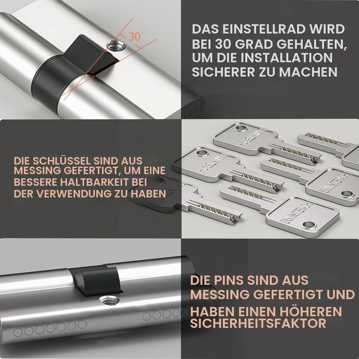 Bwintech 2 Stück Keyed Alike 35/35mm Euro Messingzylinder, 70mm Schlüssel/Schlüsselzylinderschloss m