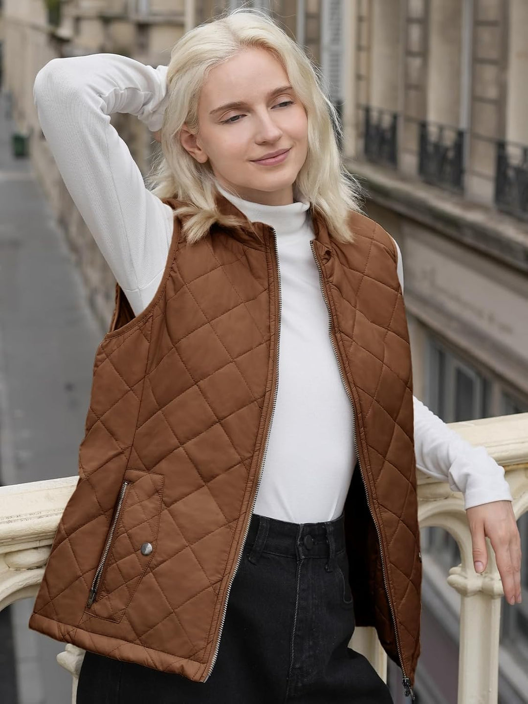fuinloth Damen Weste mit Stehkragen Westen Steppweste Leicht Ärmellos Jacke mit Reissverschluss Tasc