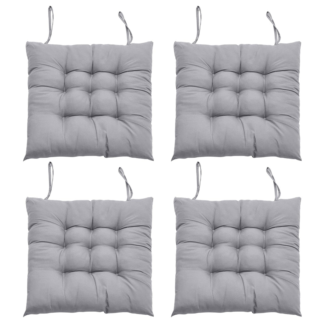 4er Set Stuhlkissen mit Bändern, Bequemes Sitzkissen 40x40 cm Stuhlauflage für Bürostuhl, Gartenstuh