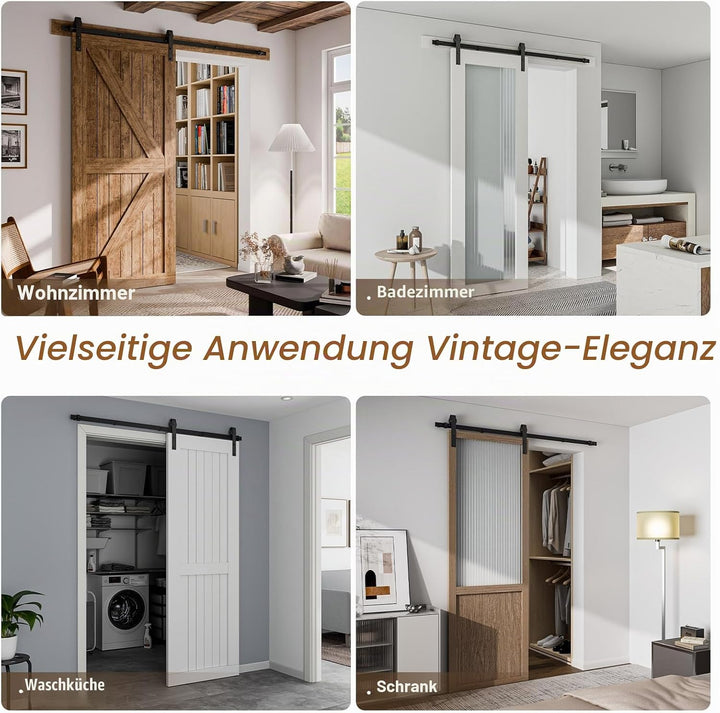 Schiebetürbeschlag 214cm Schiebetüren Schiebetürsystem Komplettset Laufschiene Rollen Set Schwarz fü