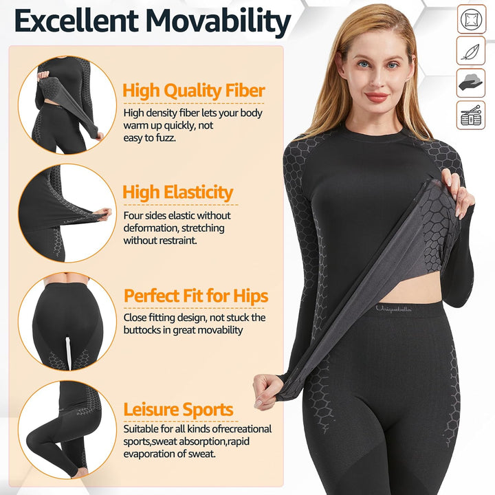 UNIQUEBELLA Damen Thermo-unterwäsche Set, Thermoshirt Damen Langarm, Skiunterwäsche Damen Winter Fun