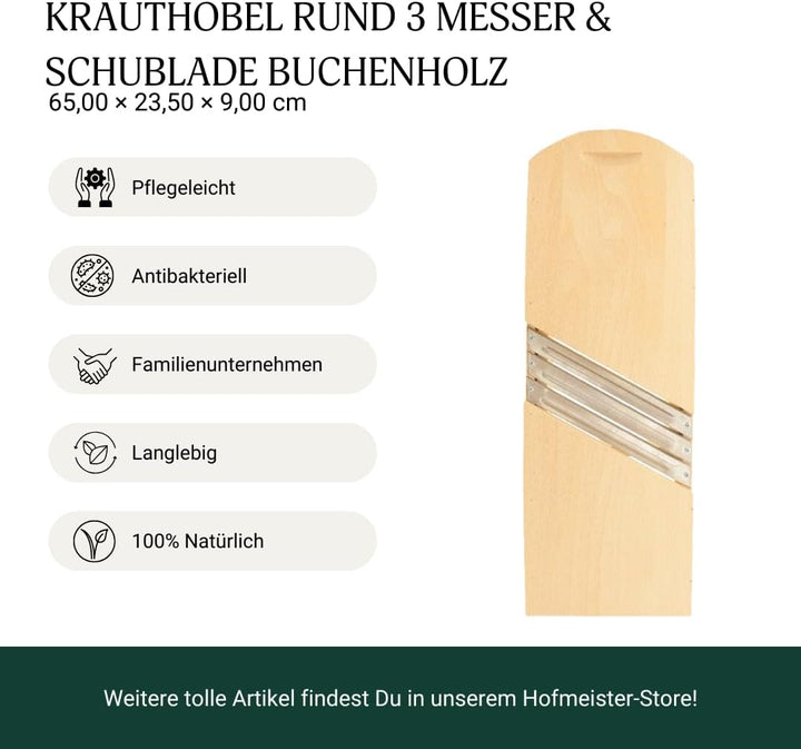 HOFMEISTER® Krauthobel, 65 cm, sicheres Schneiden von Krautköpfen & Gemüse dank beweglichem Schlitte