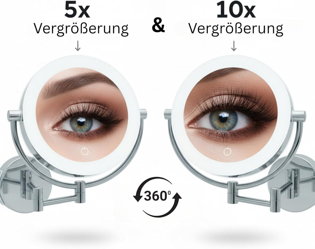 Libaro Kosmetikspiegel XXL Tokio LED Vergrösserungsspiegel Wandmontage Dimmerfunktion Auto-Off Batte