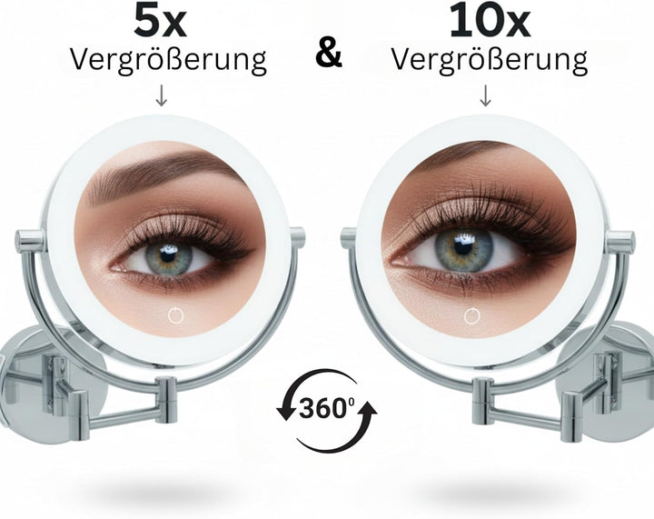 Libaro Kosmetikspiegel XXL Tokio LED Vergrösserungsspiegel Wandmontage Dimmerfunktion Auto-Off Batte