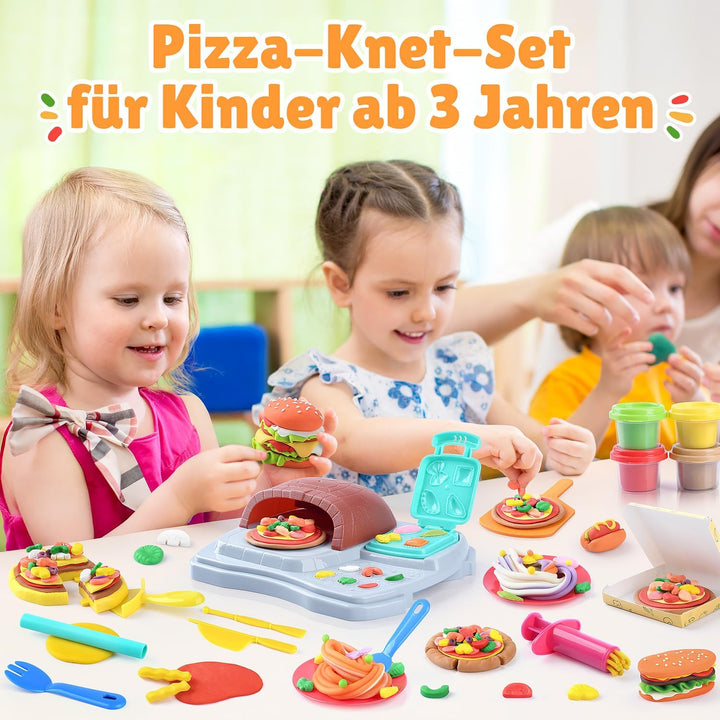 PLAY Pizza Knete Set Zubehör Kitchen Creations, DIY Knete Pizzaofen, Kinderknete Set mit Knetwerkzeu