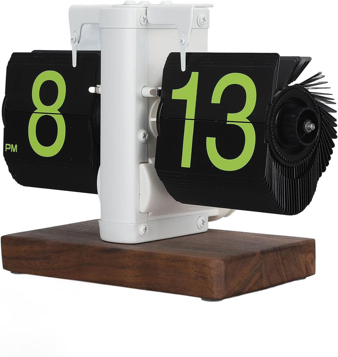 Grosse, Glatte Zahlen und Retro Design Flip Clock mit Holzsockel, Digitale Umklappuhr Automatische,
