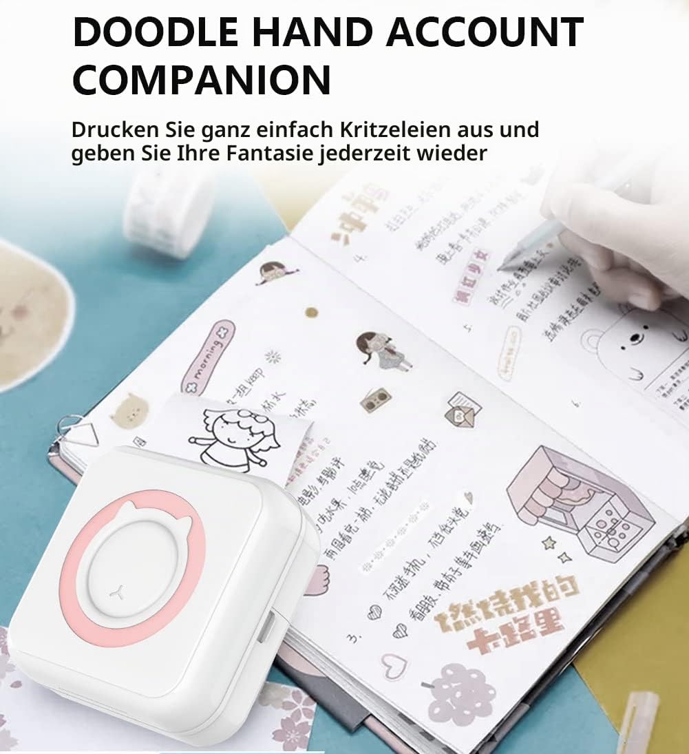 WANGCL Mini-Drucker, tragbarer Taschendrucker, tintenloser Fotodrucker mit 13 Rollen, Druckerpapier