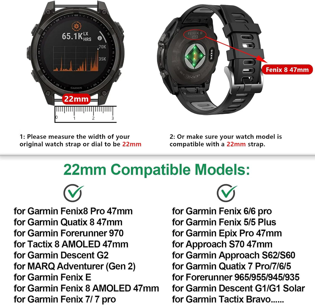 EZMVZKU 22mm QuickFit Armband für Garmin Fenix 8 47mm/Fenix 7/7 Pro/6/6 Pro,Silikon Ersatzarmband Sp