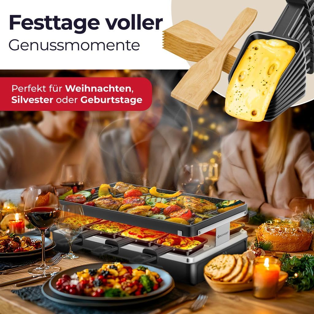KESSER® Raclette-Grill mit Naturgrillstein, Grillplatte Tischgrill für 8 Personen, Elektrogrill Racl