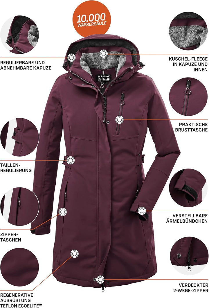 Killtec Damen Kow 165 Wmn Prk Funktionsparka/Parka mit abzippbarer Kapuze 42 dunkelpflaume, 42 dunke