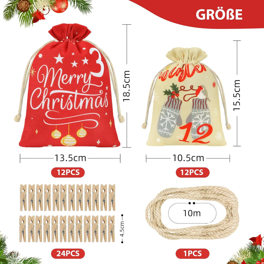 Adventskalender zum Befüllen,24 Adventskalender Selber Befüllen Kinder Stoff,Gross Adventskalender S