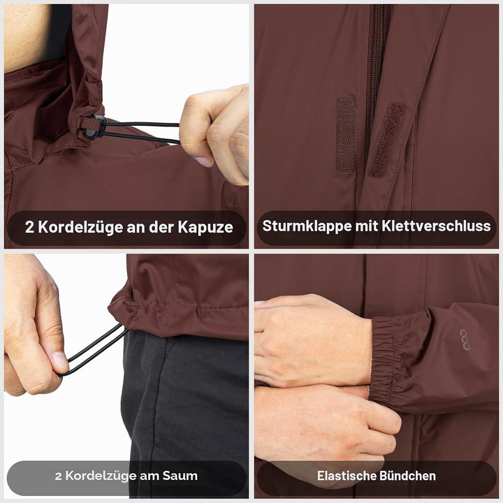 33,000ft Regenjacke Herren Leicht Wasserdicht Faltbare Regenmantel Fahrrad | Atmungsaktiv Outdoorjac