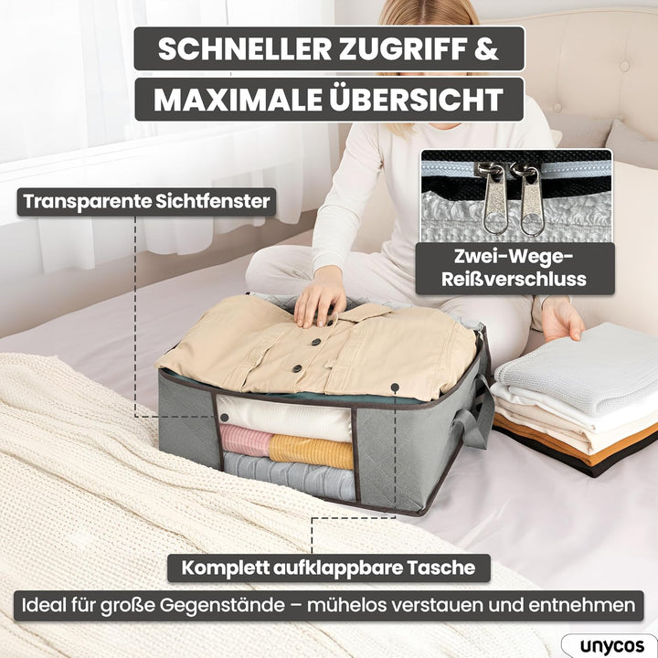 unycos - 6 Stück | 35L Aufbewahrungstasche, Kleideraufbewahrungstaschen, Stoff mit Transparentem Fen