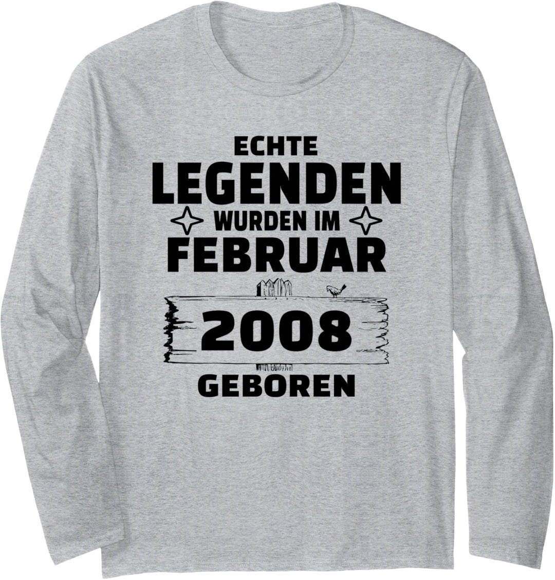 Geburtstag Jahrgang 2008 Februar Design Langarmshirt