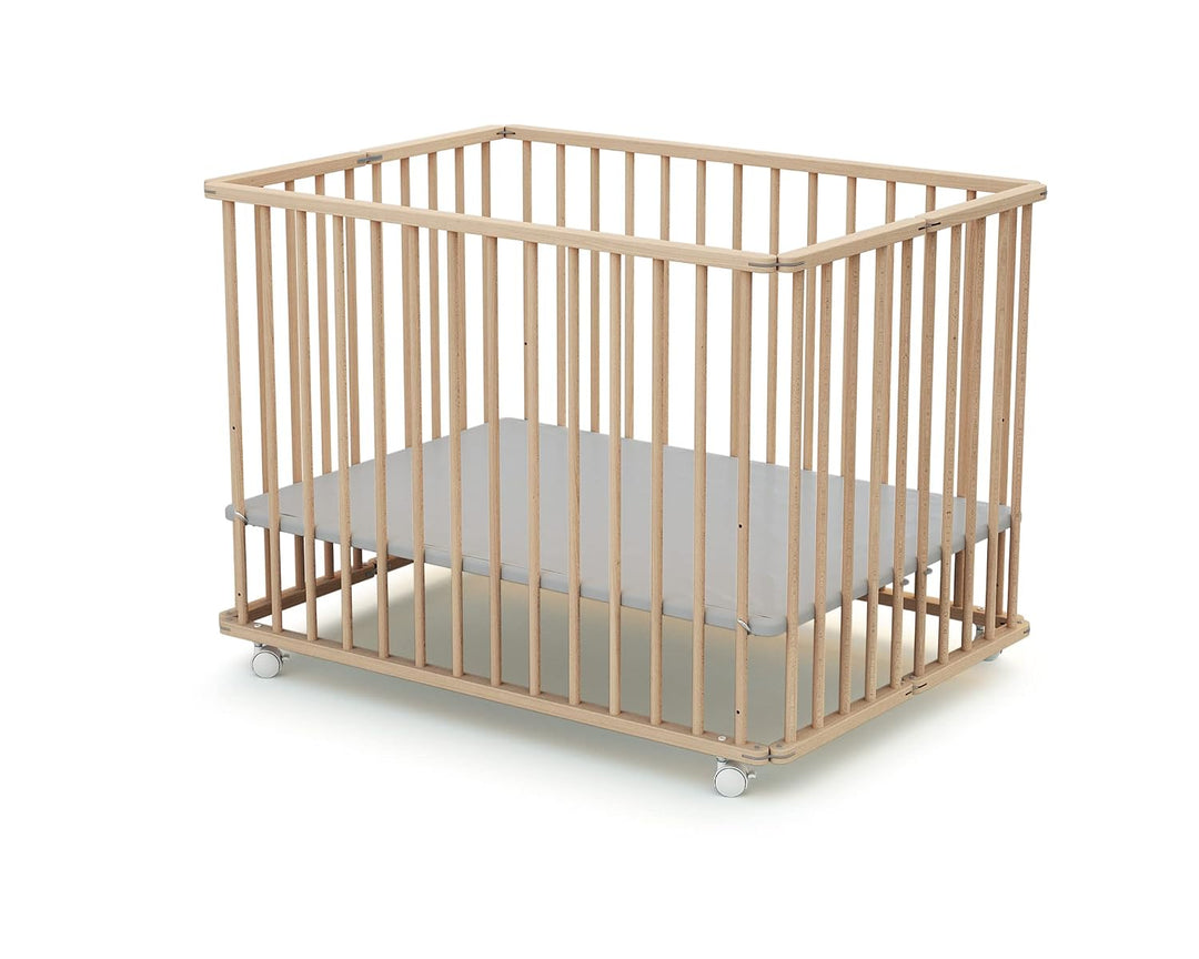 Webaby - Laufstall Baby Faltbar Holz mit Rollen und Matte 70x100 Buche Natur | Faltbarer Laufstall |