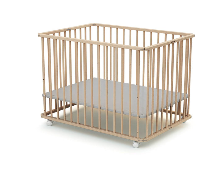 Webaby - Laufstall Baby Faltbar Holz mit Rollen und Matte 70x100 Buche Natur | Faltbarer Laufstall |
