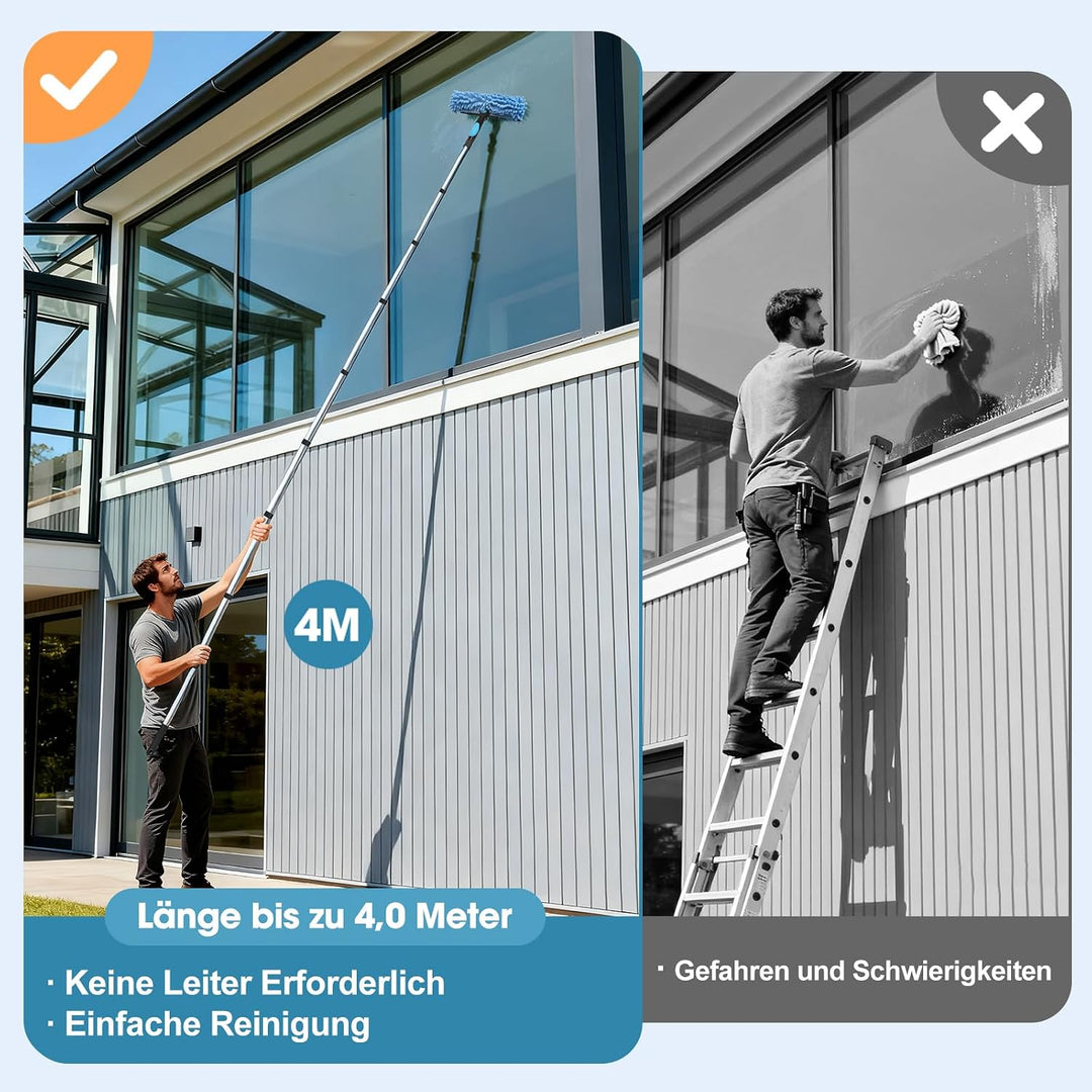 Fensterputzer Set Profi 4m 2in1 Leiterfrei für Innen &amp; Aussen