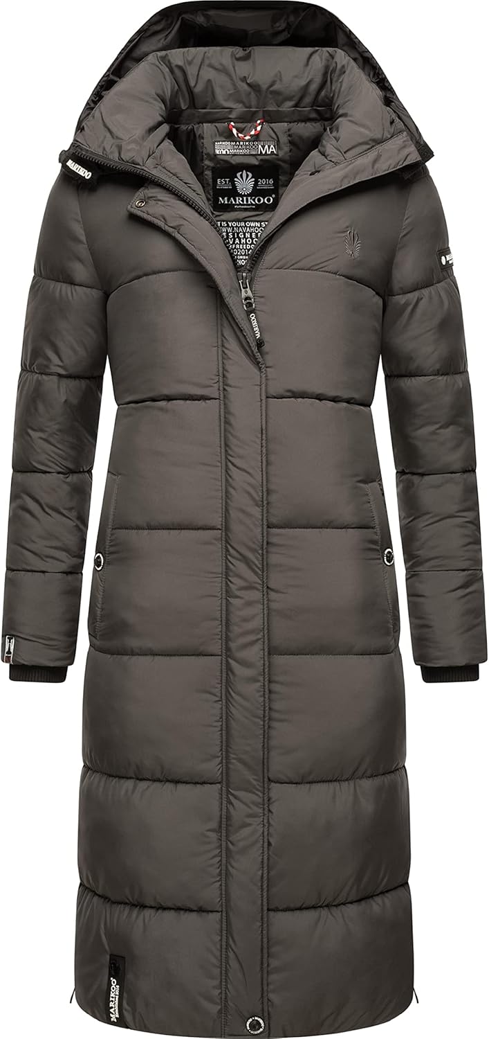 MARIKOO Damen Wintermantel Warmer Steppmantel lang mit Abnehmbarer Kapuze Reliziaa XS-3XL M Anthraci