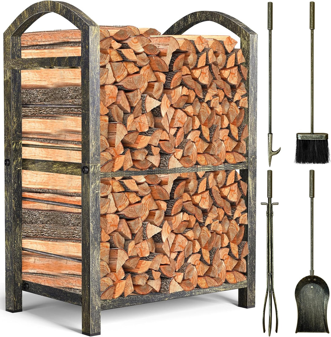 Amagabeli Kamin Kaminholz Holzregal mit Werkzeugsets Indoor Holzhalter Kamin Outdoor Holzhalter Rack