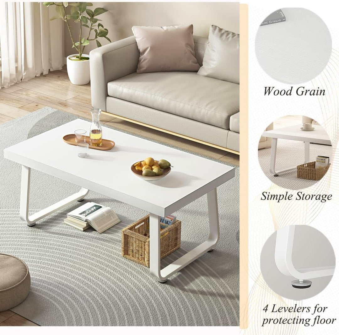 HSH Couchtisch Weiss, Wohnzimmertisch aus Holz Metallgestell, Sofatisch, Tisch, Beistelltisch, Kaffe