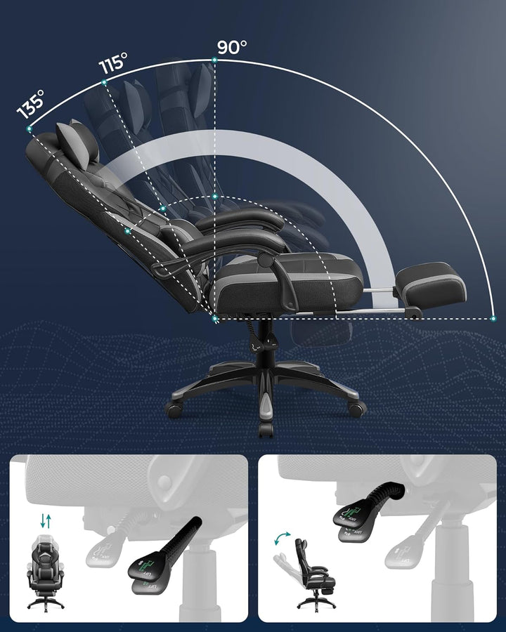 SONGMICS Gaming Stuhl, Bürostuhl mit Fussstütze, Schreibtischstuhl, ergonomisches Design, verstellba