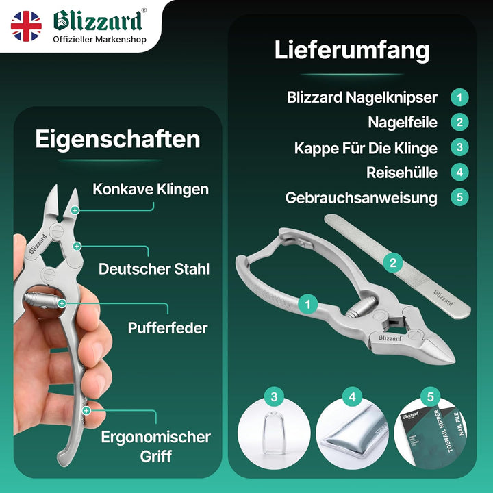 Blizzard Nagelzange für starke Fussnägel (15cm) -Professionelle Dicke & Eingewachsene Zehennagelknip