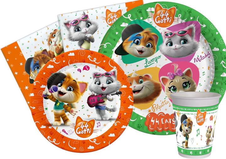 Ciao Y4961 44 Cats Party Tableware Set, Single, Mehrfarbig, 24 people