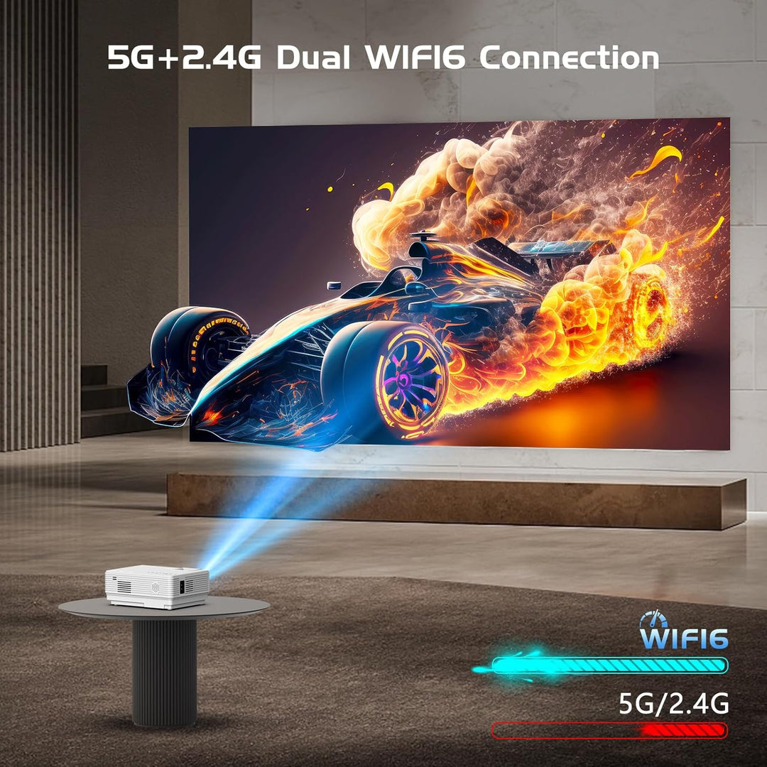 Mini Beamer with Android OS, AKATUO Smart Bluetooth Projektor Full HD 1080P Tragbarer Outdoor Filmpr