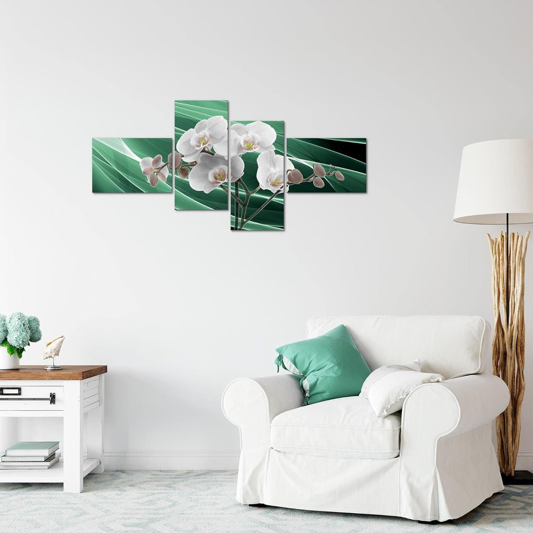 Runa Art Bild Modern Blumen Orchidee - Made in Germany - Wandbilder Natur Grün Grau 4 Teilig 203042b