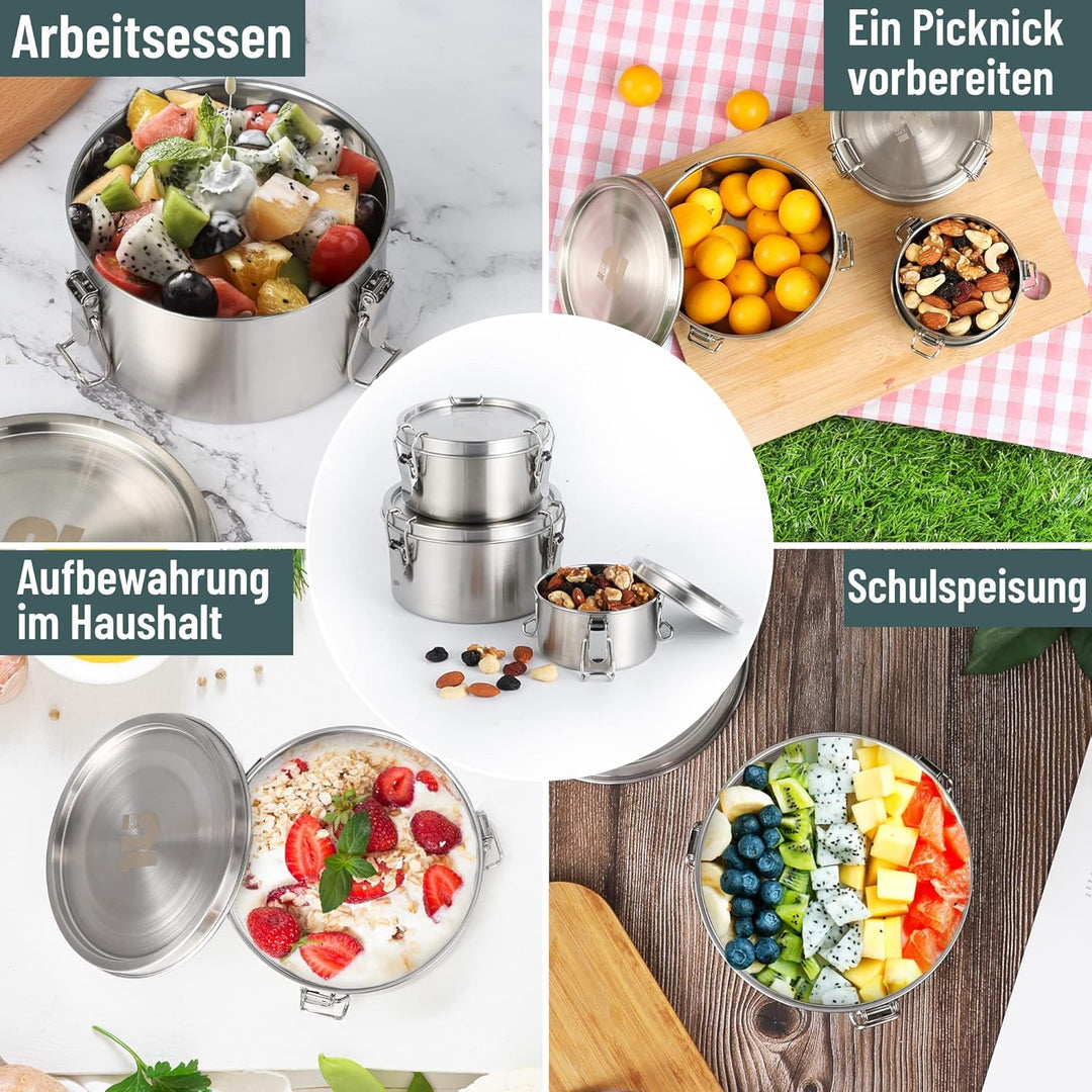 nicelock Edelstahl Brotdose(3 Stück) Erwachsenen Lebensmittelbehälter Kinder Lunchbox Edelstahl Geei