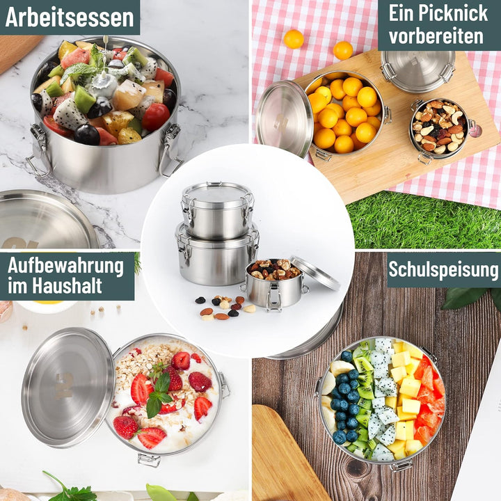 nicelock Edelstahl Brotdose(3 Stück) Erwachsenen Lebensmittelbehälter Kinder Lunchbox Edelstahl Geei