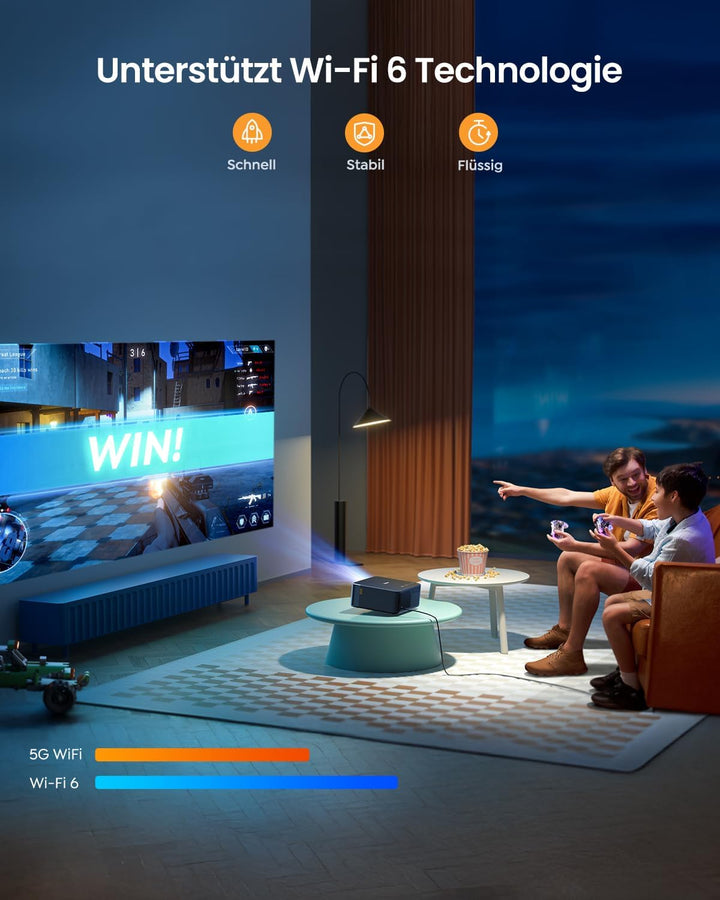 Beamer Eingebauter TV-Dongle mit NFC und Autofokus,Dolby Audio/Sound von JBL LED Beamer,WiFi6 Blueto