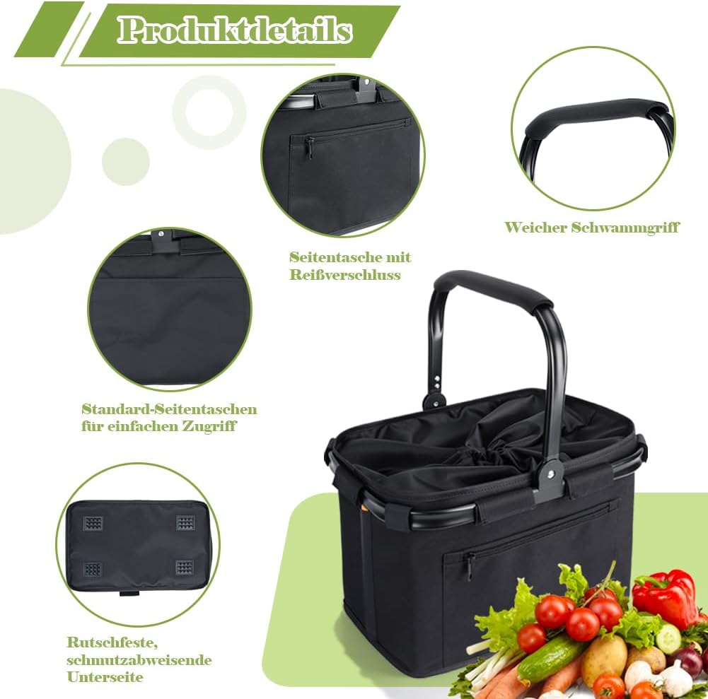 HRX Package 35L Einkaufskorb Faltbar mit Kordelzug und Gepolsterten Griffen,Grosser Faltbarer Korb,